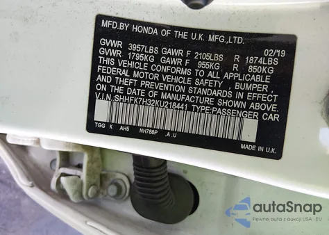 2019 Honda Civic Lx z USA, uszkodzony, nr VIN SHHFK7H32KU218441